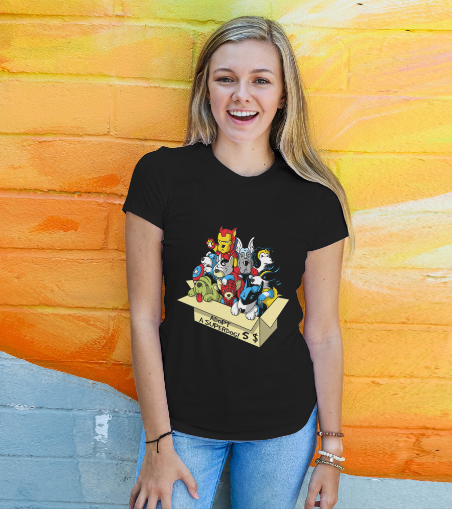 Adopt A Superdog Hero Box With $5 Avengers And Justice League Canine Cosplay T-Shirt