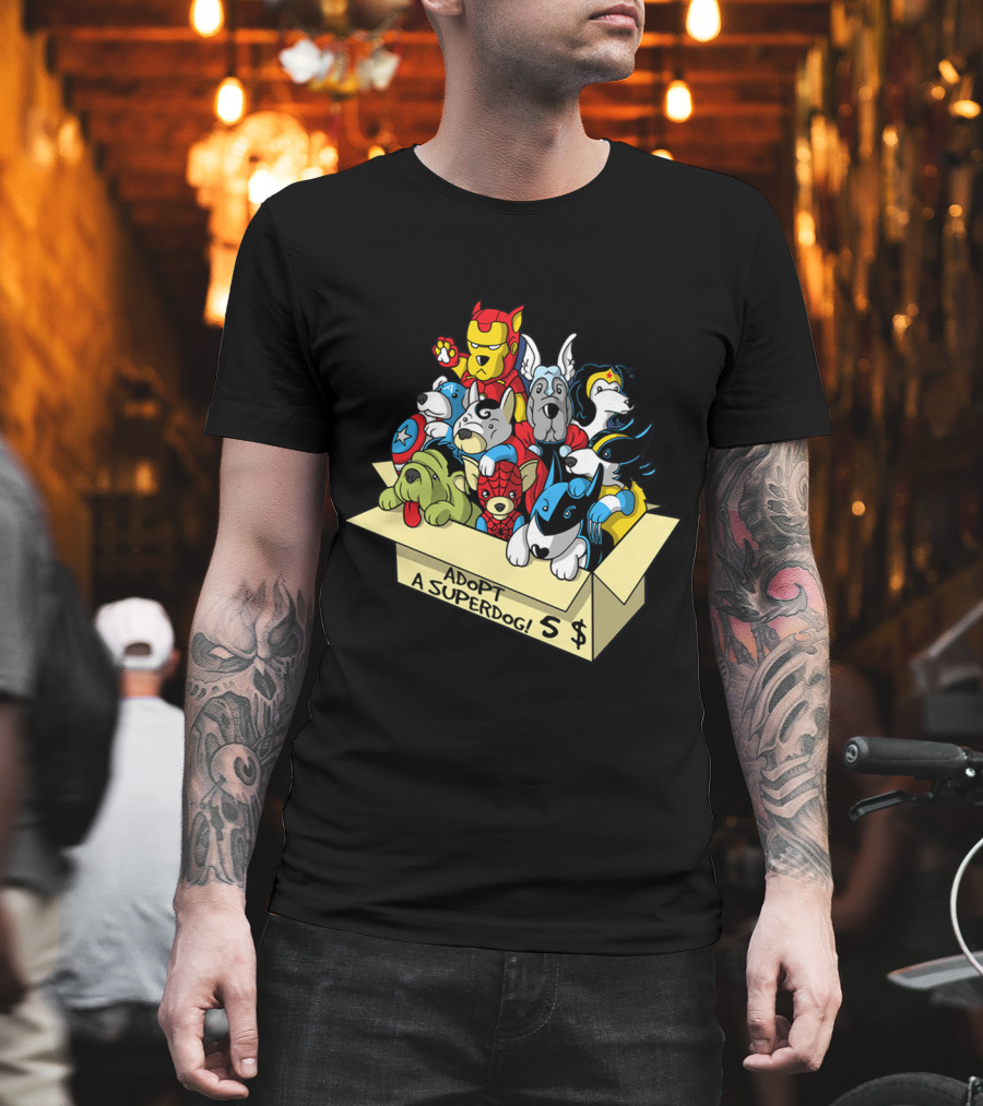 Adopt A Superdog Hero Box With $5 Avengers And Justice League Canine Cosplay T-Shirt