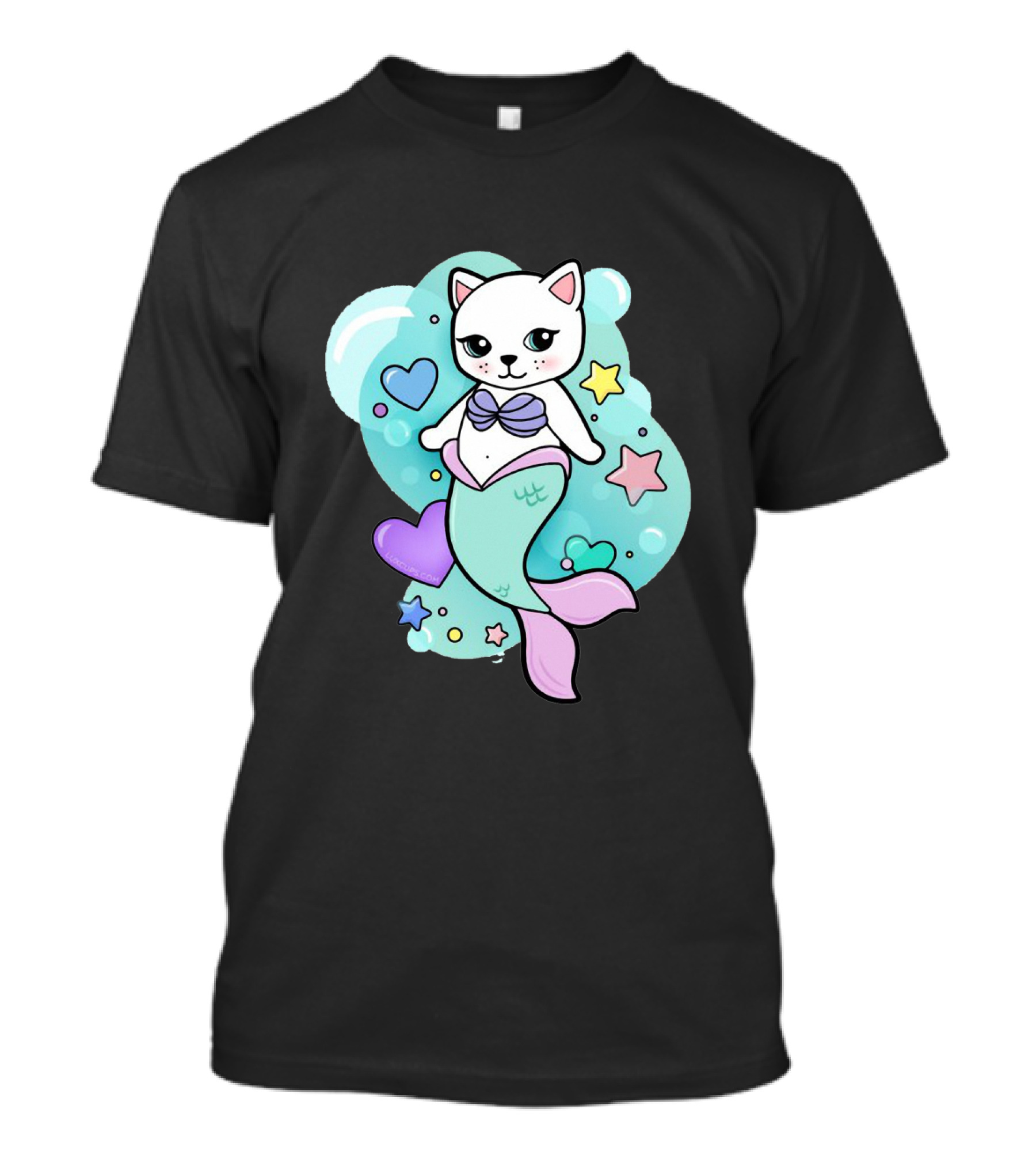 Barbiecore Pretty Purrmaid Pastel Cute Cat Mermaid Bubbles Hearts Stars T-Shirt