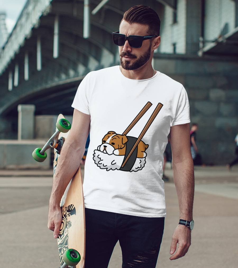 Pugsushi Funny Pug Dog Sushi Roll With Chopsticks T-Shirt