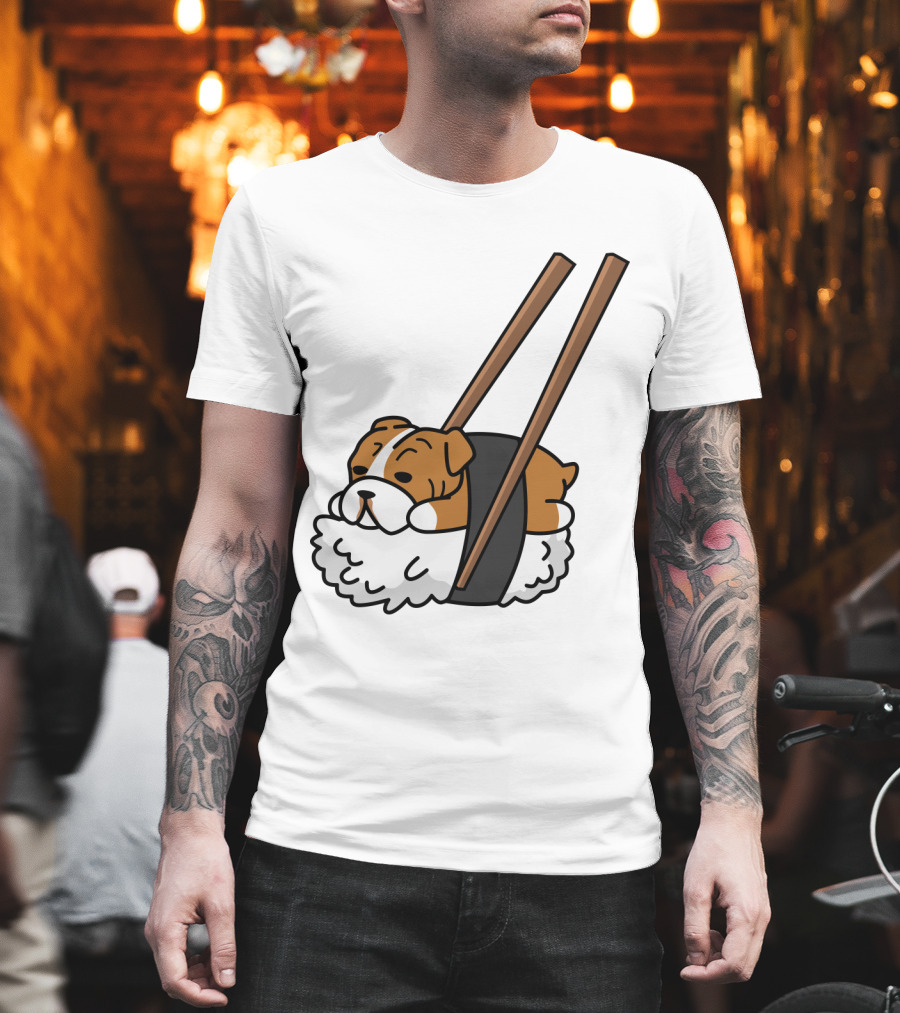 Pugsushi Funny Pug Dog Sushi Roll With Chopsticks T-Shirt