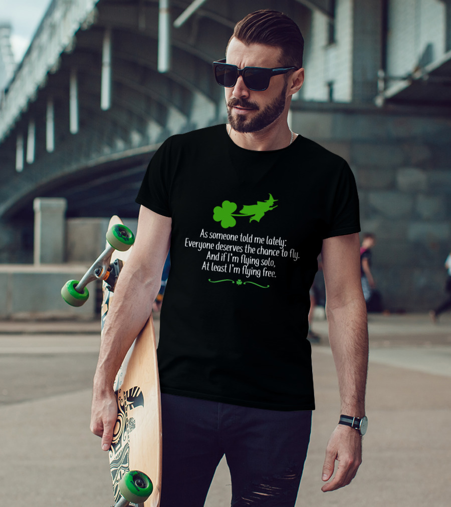 Wicked Patrick's Day Flying Solo Shamrock Witch T-Shirt