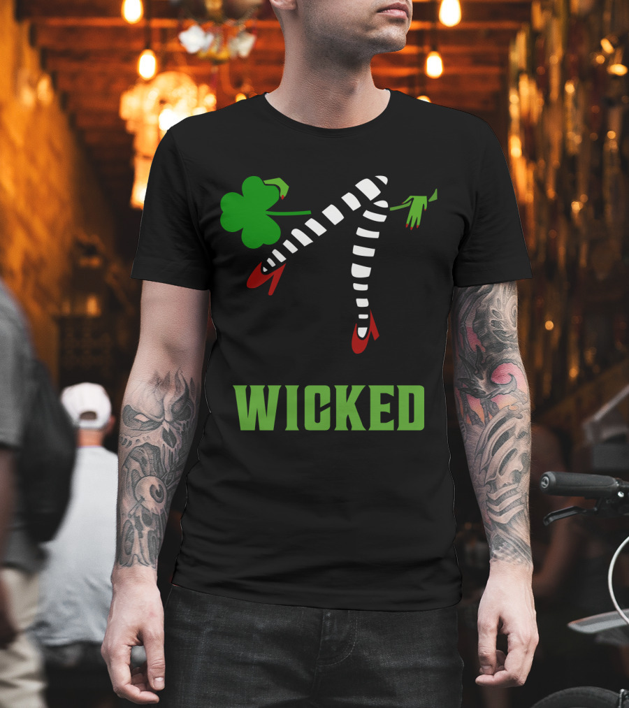 Wicked St. Patrick's Day Striped Legs And Shamrock T-Shirt