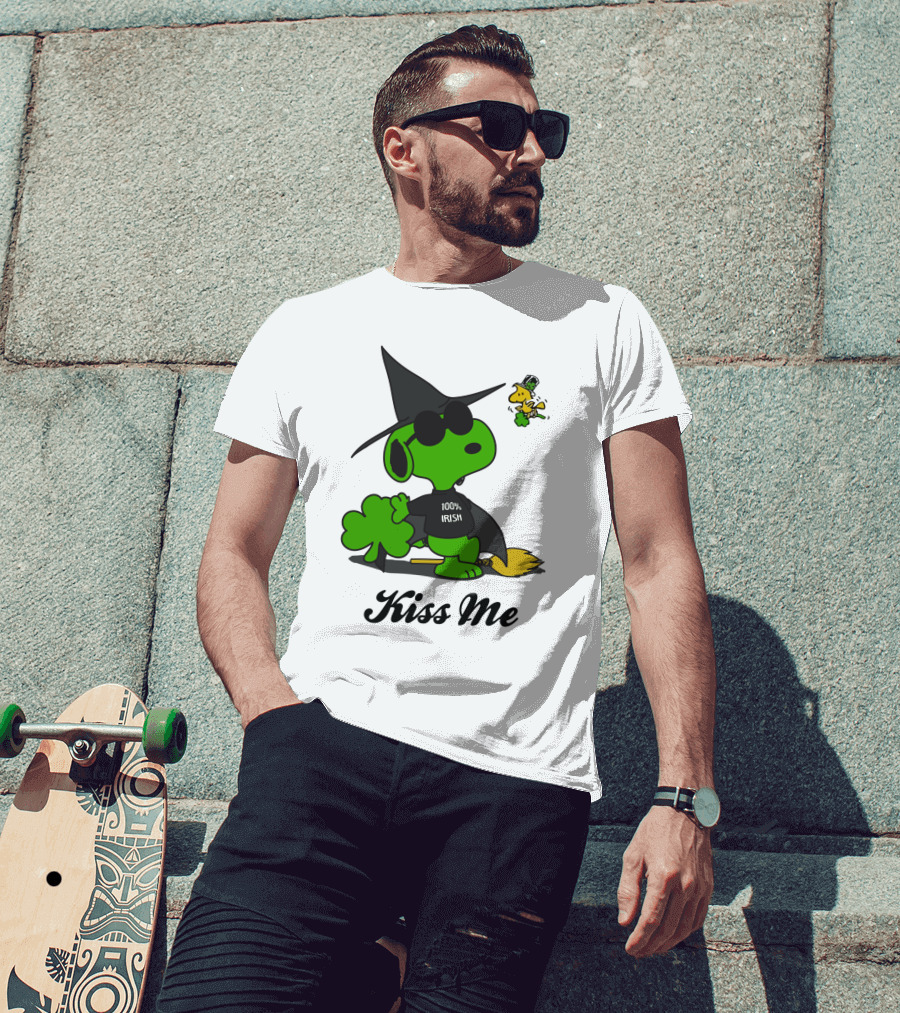 Snoopy Kiss Me 100% Irish St Patrick's Day Wizard Woodstock T-Shirt