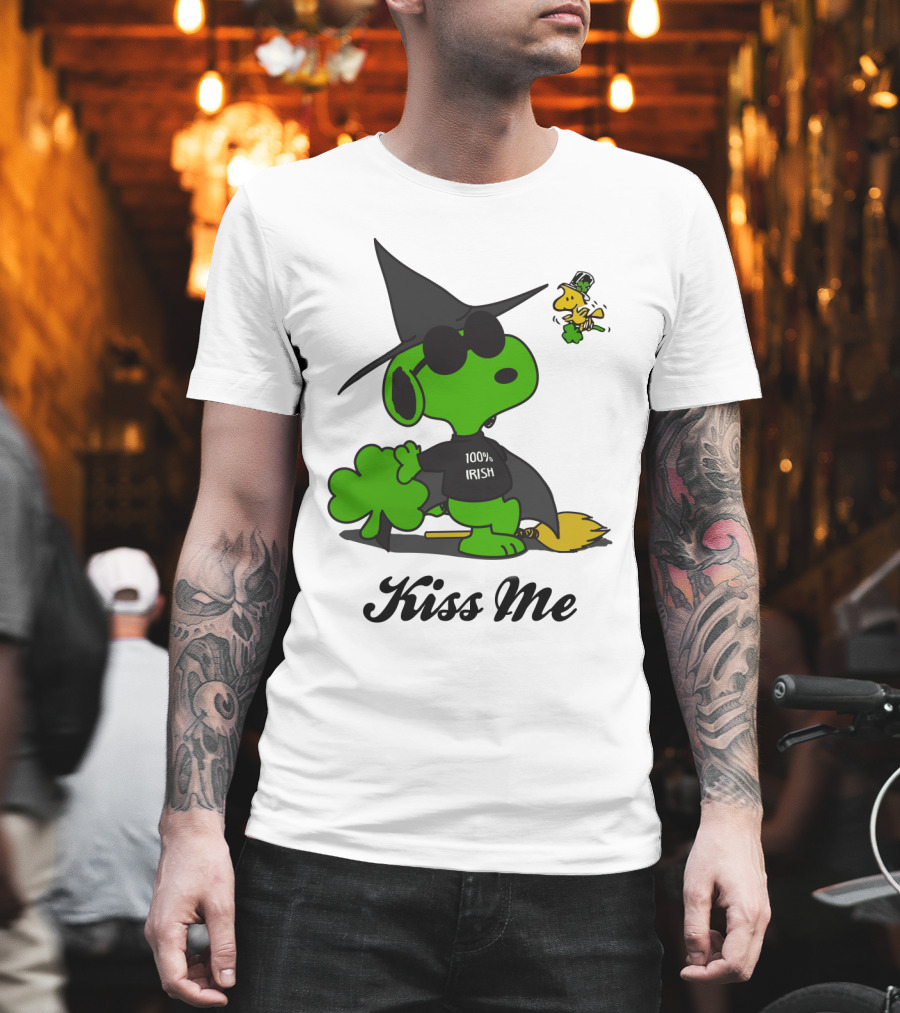 Snoopy Kiss Me 100% Irish St Patrick's Day Wizard Woodstock T-Shirt