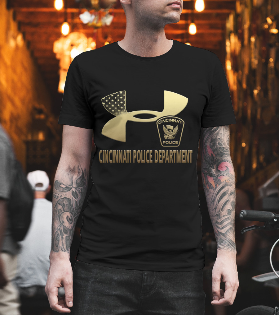 Cincinnati Police Department Badge Under Armour USA Flag T-Shirt