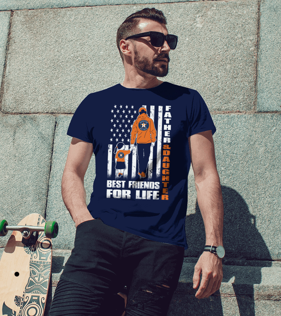 Father And Daughter Best Friends For Life Astros Fan With American Flag Background T-Shirt