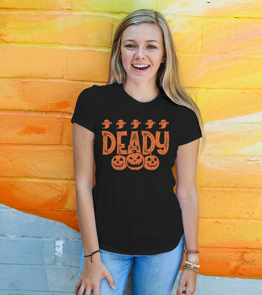 Deady Funny Halloween Dad Costume With Pumpkins And Ghosts Creepy Best T-Shirt