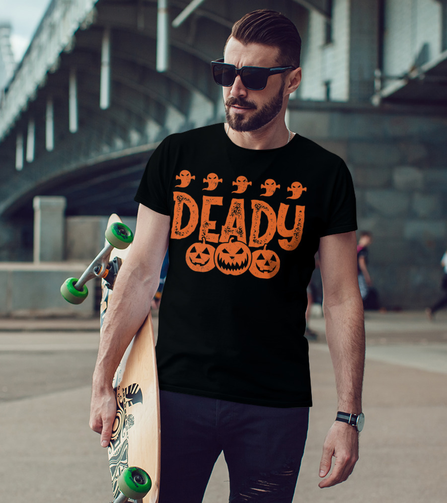Deady Funny Halloween Dad Costume With Pumpkins And Ghosts Creepy Best T-Shirt