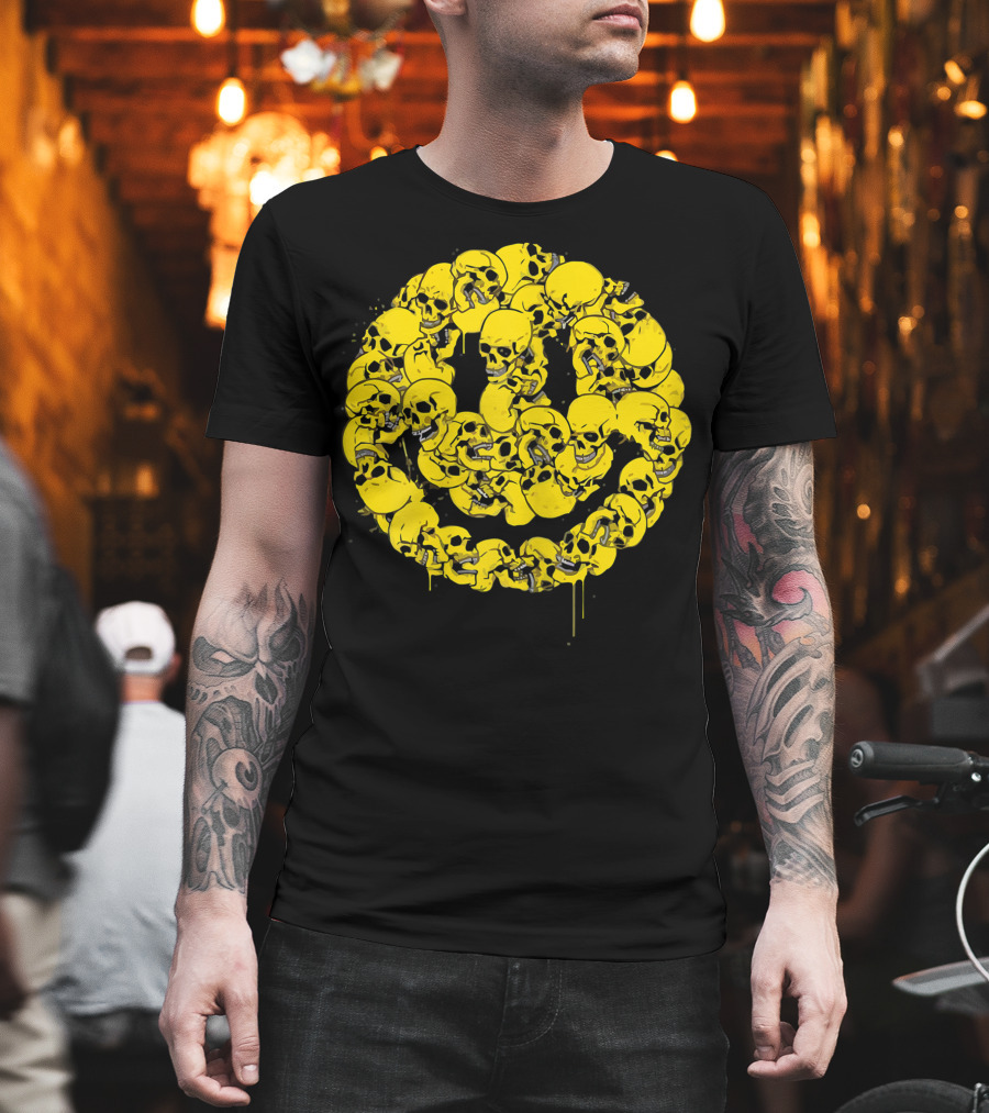 Smiley Face Skull Circle Halloween Goth Occult Scary T-Shirt