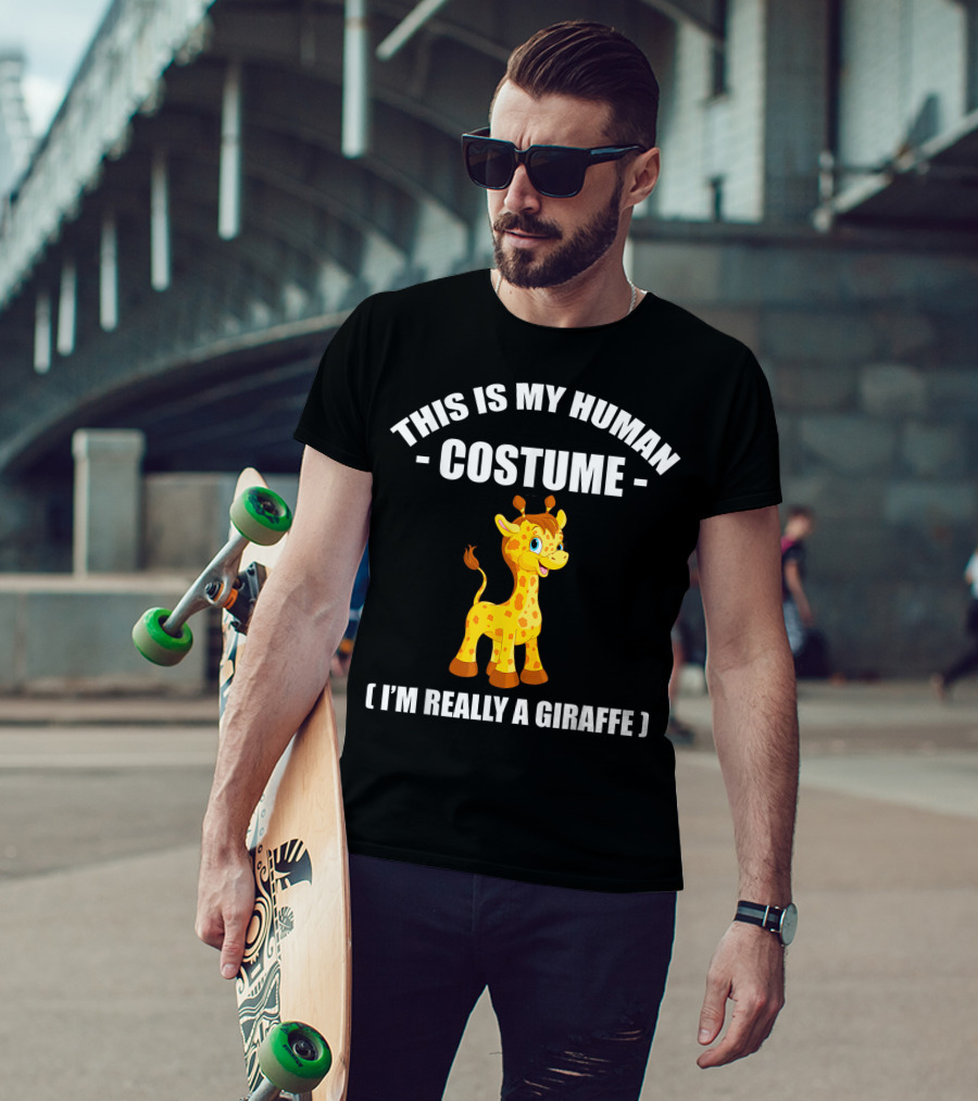 This Is My Human Costume I'm Really A Giraffe Funny Halloween T-Shirt
