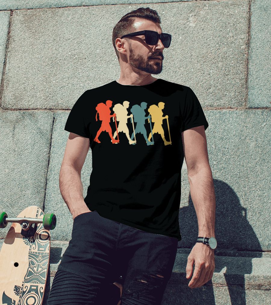 Hiker Vintage Retro Hiking Camping Silhouette Walking T-Shirt