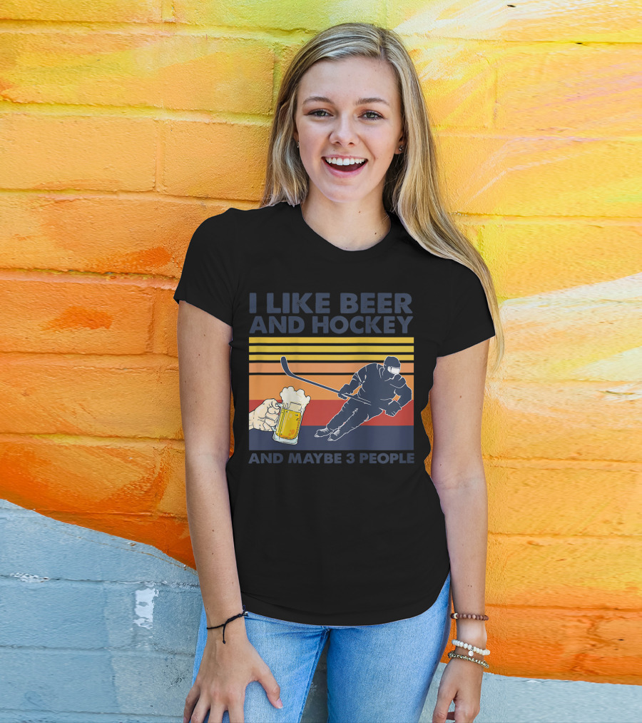 I Like Beer And Hockey Maybe 3 People Retro Vintage Baseball Raglan T-Shirt