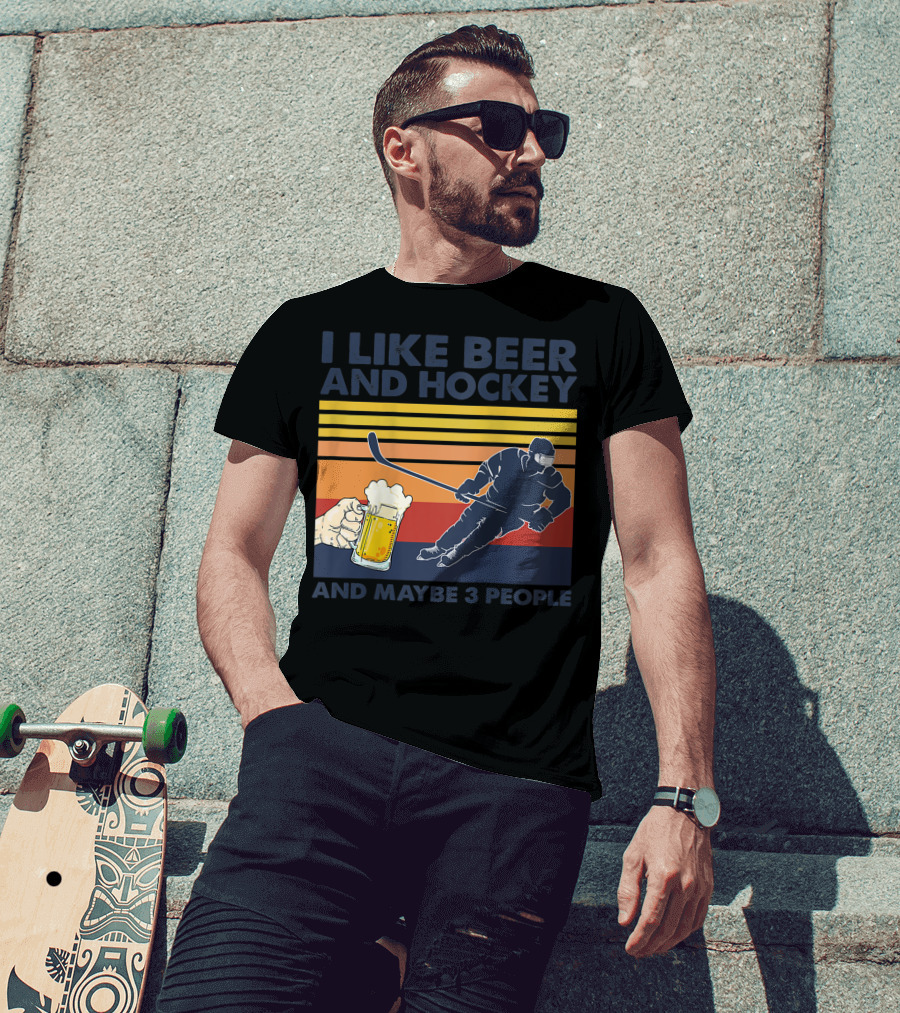 I Like Beer And Hockey Maybe 3 People Retro Vintage Baseball Raglan T-Shirt