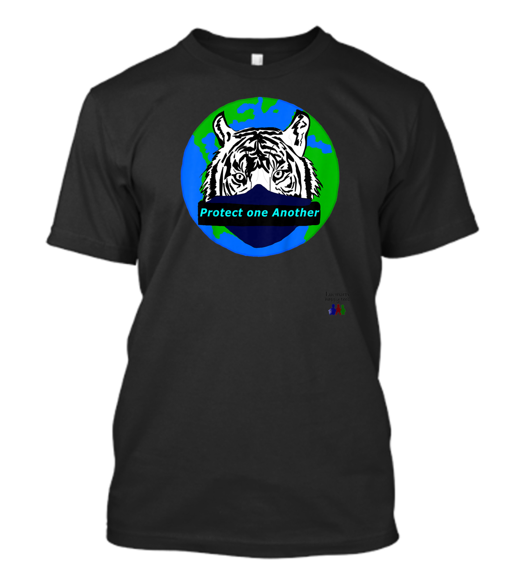 Lucmarty Protect One Another Tiger Wearing Face Mask Over Earth T-Shirt