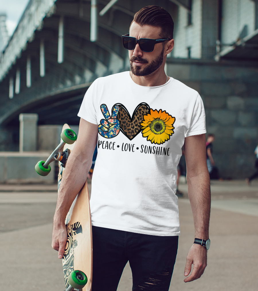 Peace Love Sunshine Floral Leopard Sunflower Teacher Idea T-Shirt