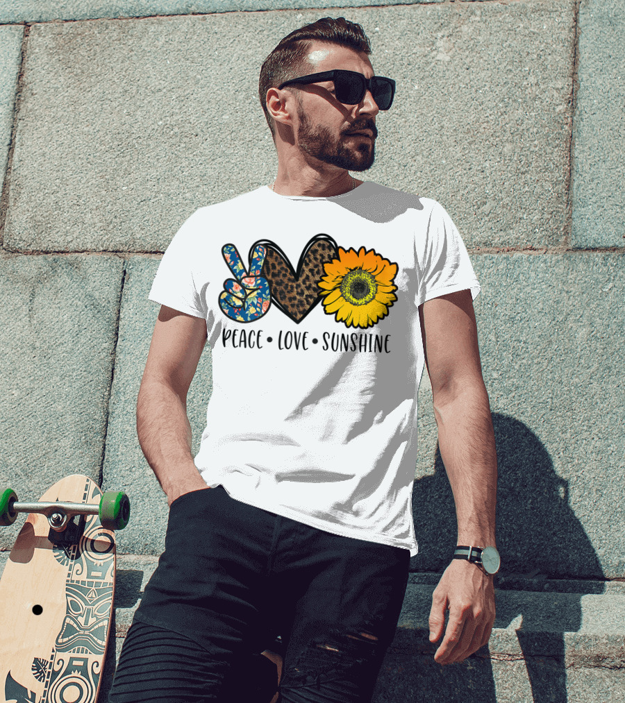 Peace Love Sunshine Floral Leopard Sunflower Teacher Idea T-Shirt