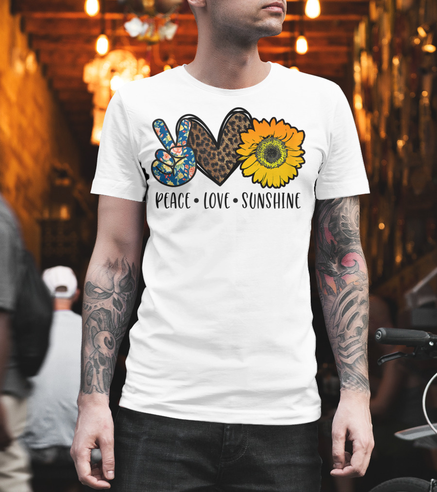 Peace Love Sunshine Floral Leopard Sunflower Teacher Idea T-Shirt