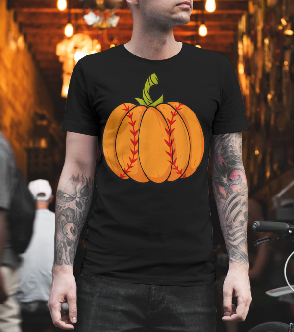 Thanksgiving Baseball Halloween Pumpkin Boys Pitcher Catcher Colorful Stitched T-Shirt Thanksgiving Baseball Halloween Pumpkin Boys Pitcher Catcher Colorful Stitched T-Shirt