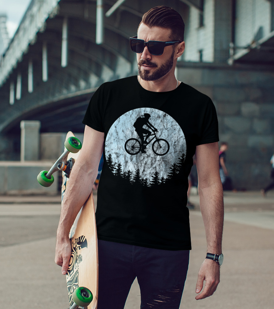 Mountain Bike Moon MTB Bicycle Rider Cycling Biking Forest T-Shirt