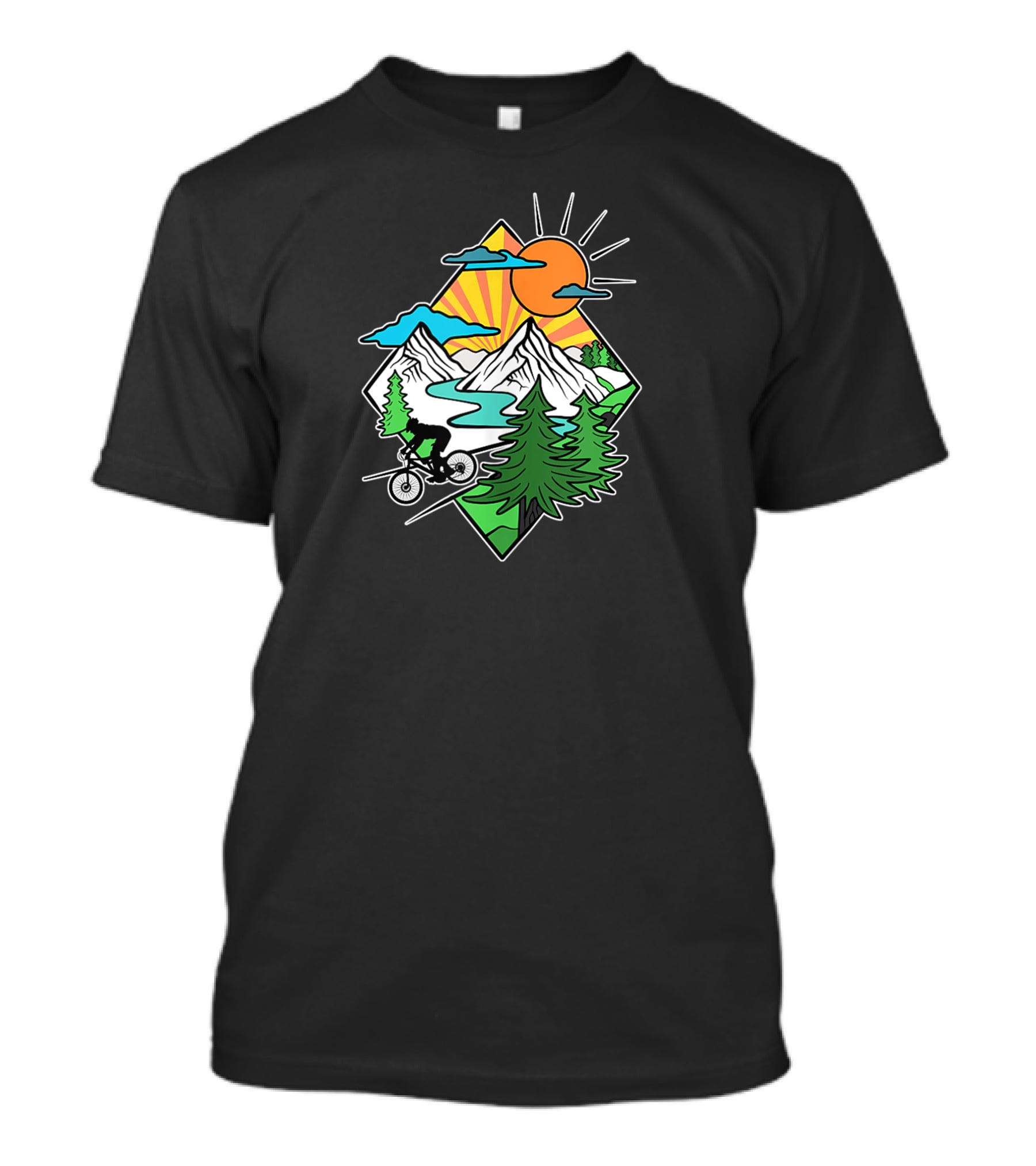 Mountain Biking Retro MTB Nature Adventure Downhill Trail Riding In Mountain Landscape T-Shirt