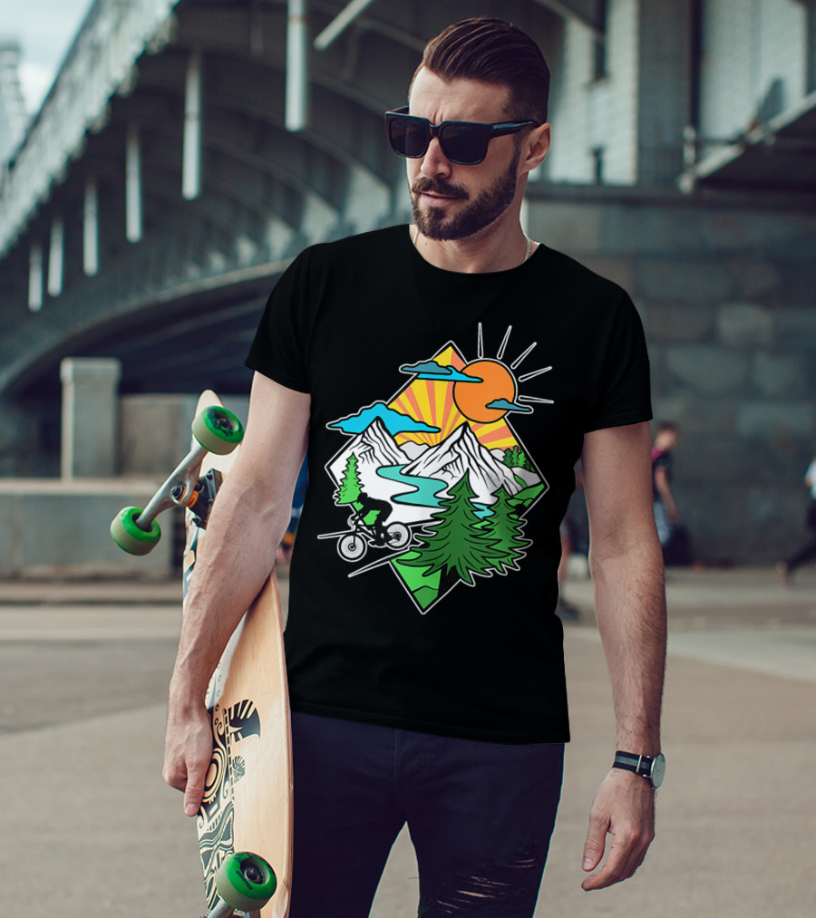 Mountain Biking Retro MTB Nature Adventure Downhill Trail Riding In Mountain Landscape T-Shirt