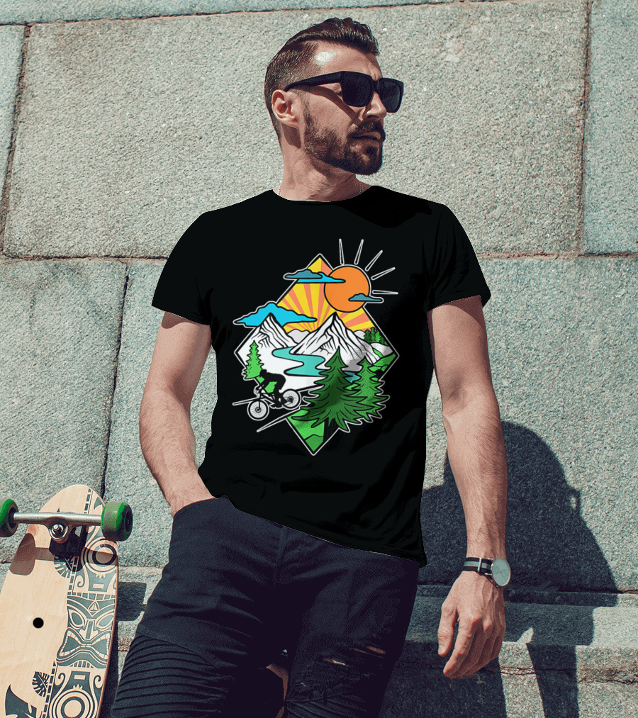 Mountain Biking Retro MTB Nature Adventure Downhill Trail Riding In Mountain Landscape T-Shirt