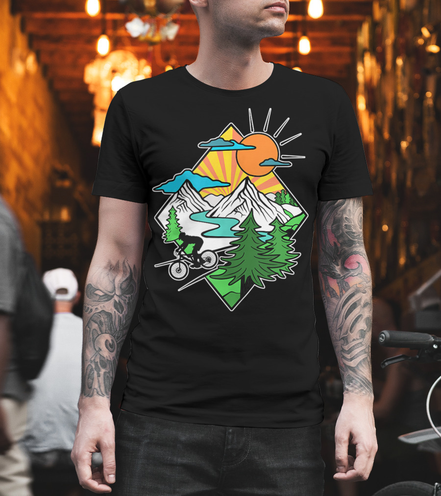 Mountain Biking Retro MTB Nature Adventure Downhill Trail Riding in Mountain Landscape T-Shirt