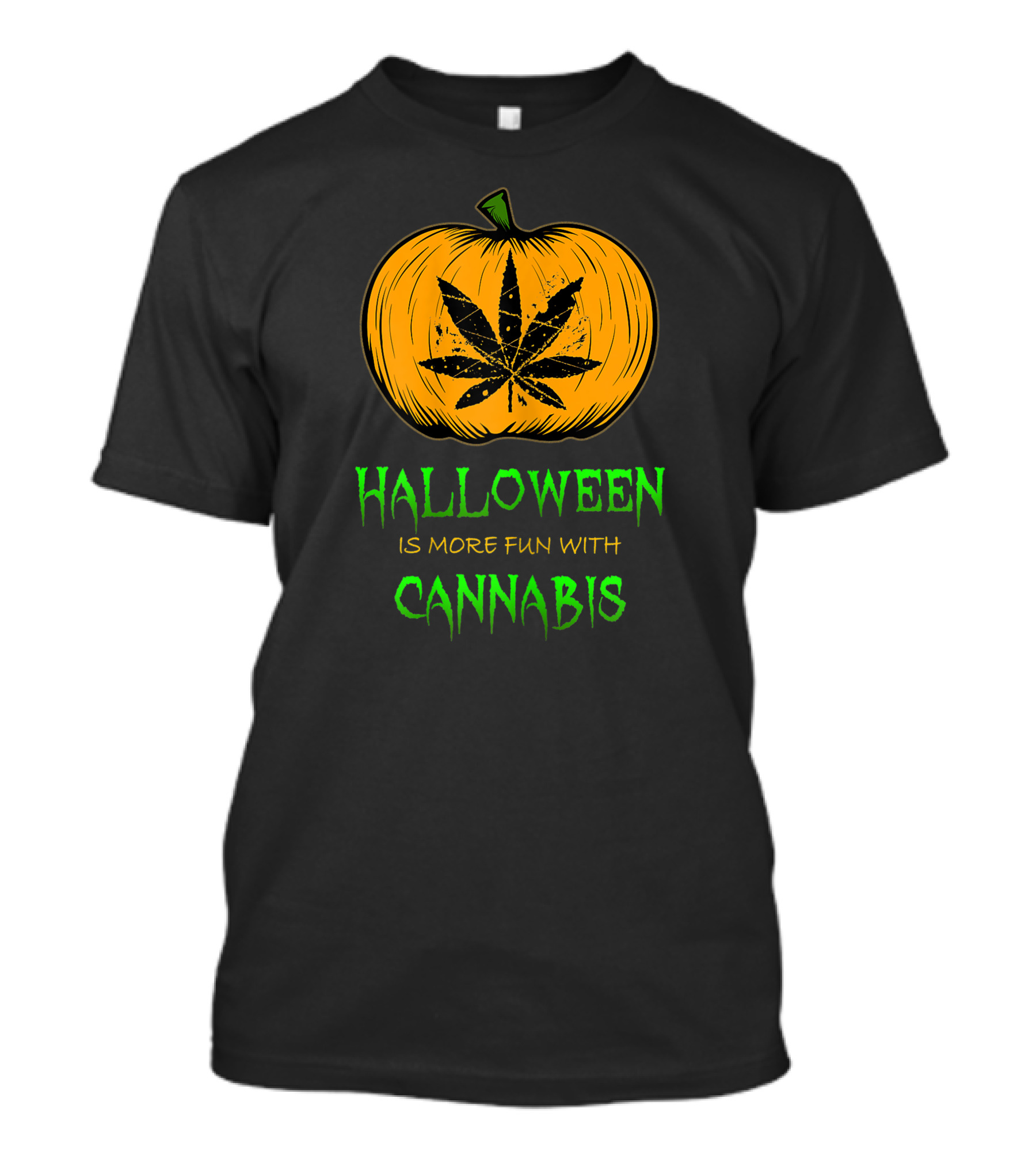 Halloween Is More Fun With Cannabis Pumpkin Leaf T-Shirt