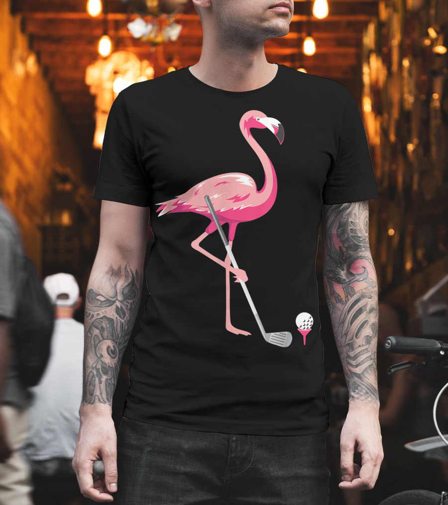 Funny Flamingo Bird Golf Player Best Swing Tee Golf Ball T-Shirt