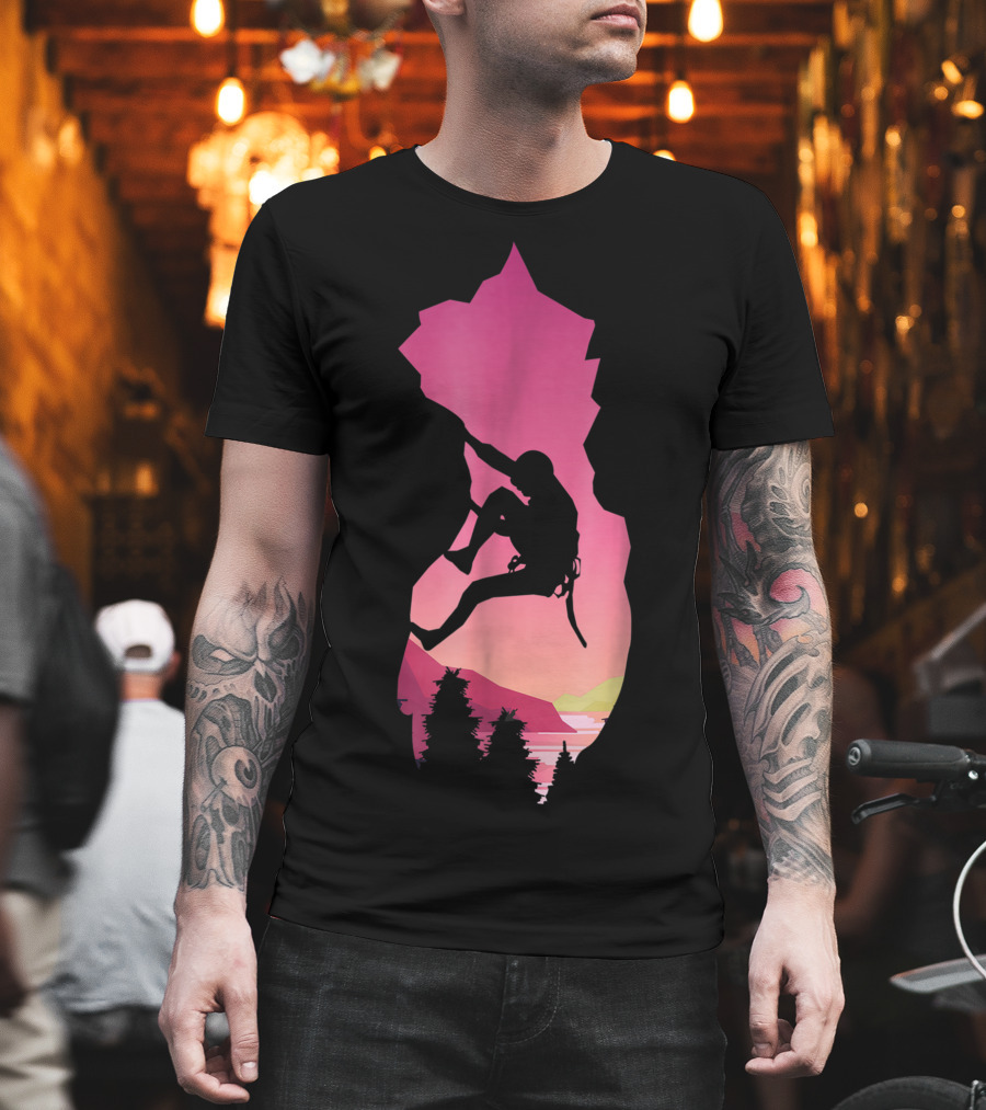 Rock Climbing Adventure Sunset Bouldering Climber Colorful T-Shirt