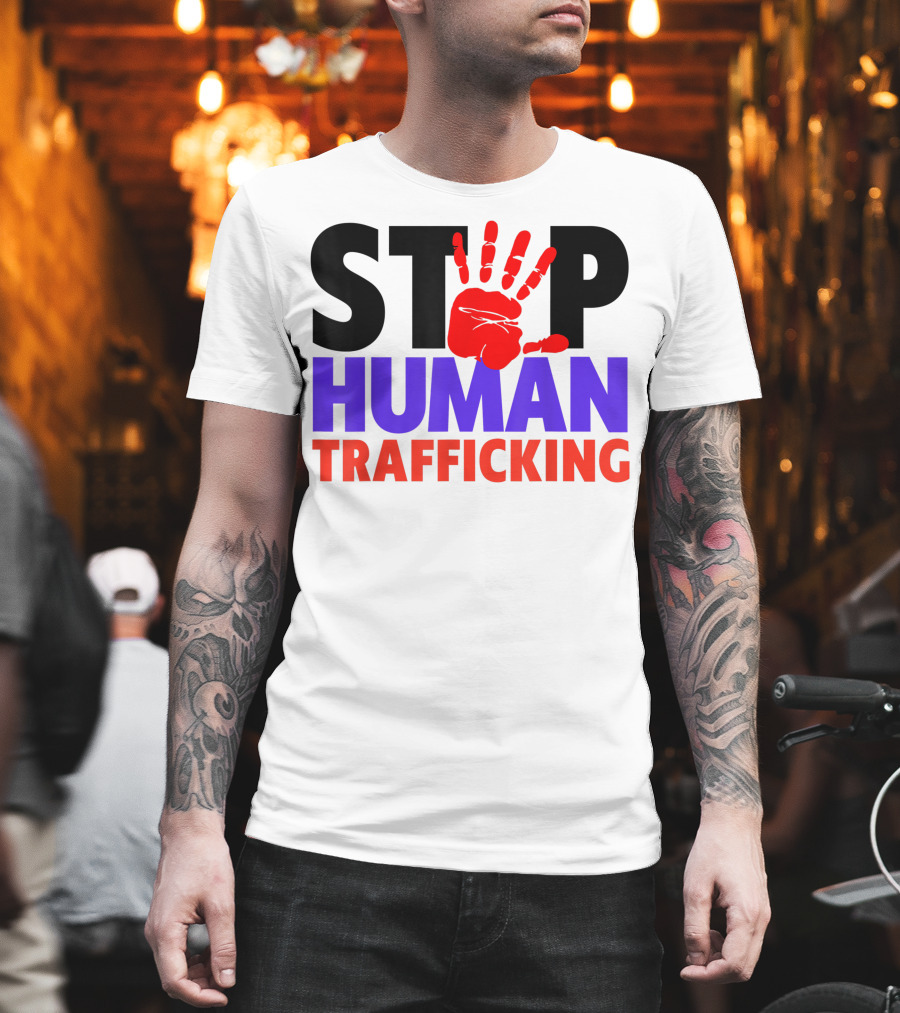 Stop Human Trafficking Red Handprint Awareness T-Shirt