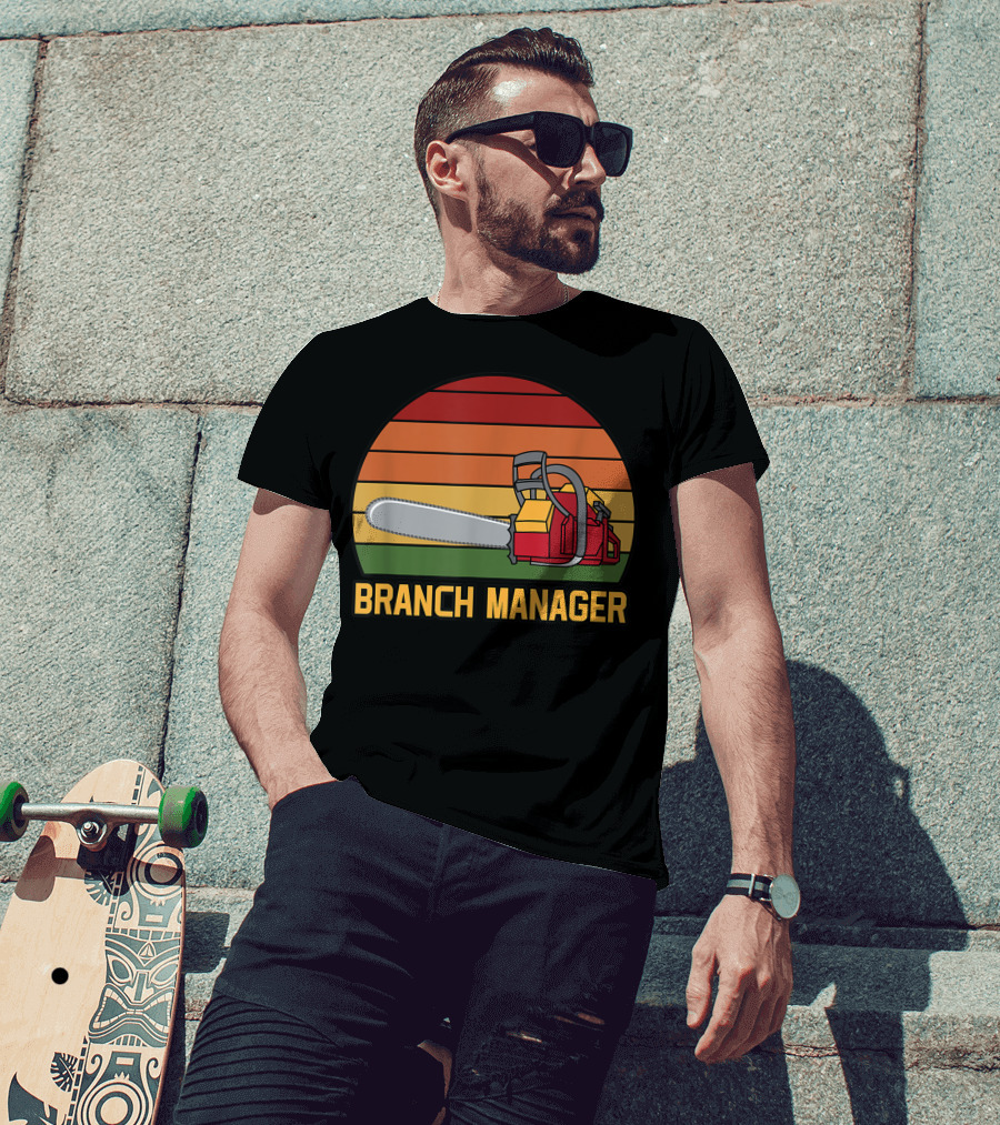 Funny Vintage Chainsaw Branch Manager Lumberjack Logger Retro Stripe T-Shirt