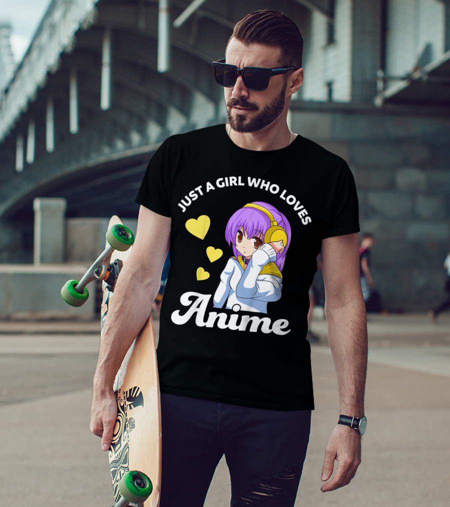 Just A Girl Who Loves Anime Manga Anime Anime Headphones Girl With Hearts T-Shirt