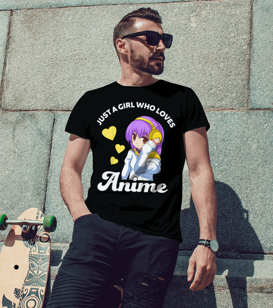Just A Girl Who Loves Anime Manga Anime Anime Headphones Girl With Hearts T-Shirt
