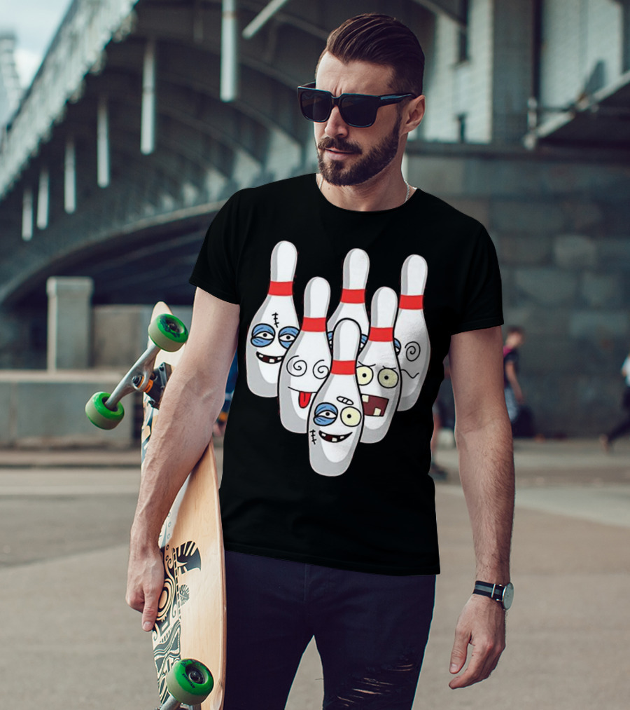Beat Up Bowling Pins Cute Duckpins Funny Faces T-Shirt