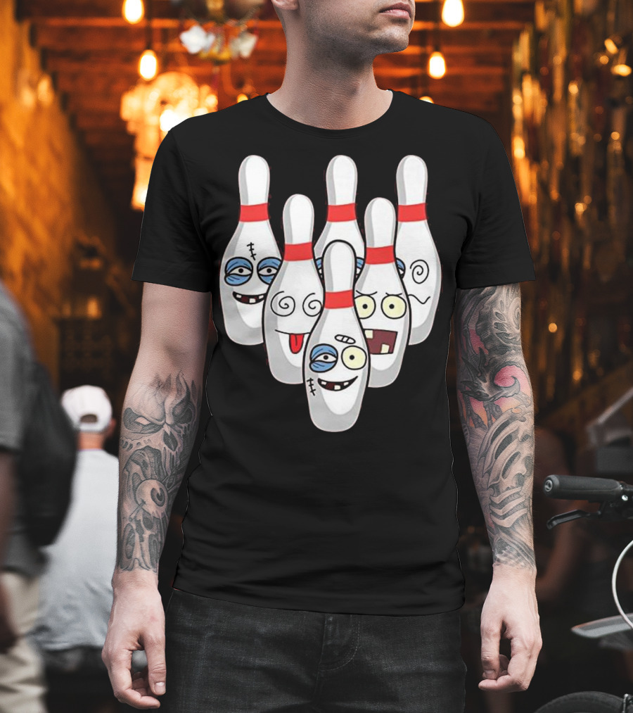 Beat Up Bowling Pins Cute Duckpins Funny Faces T-Shirt