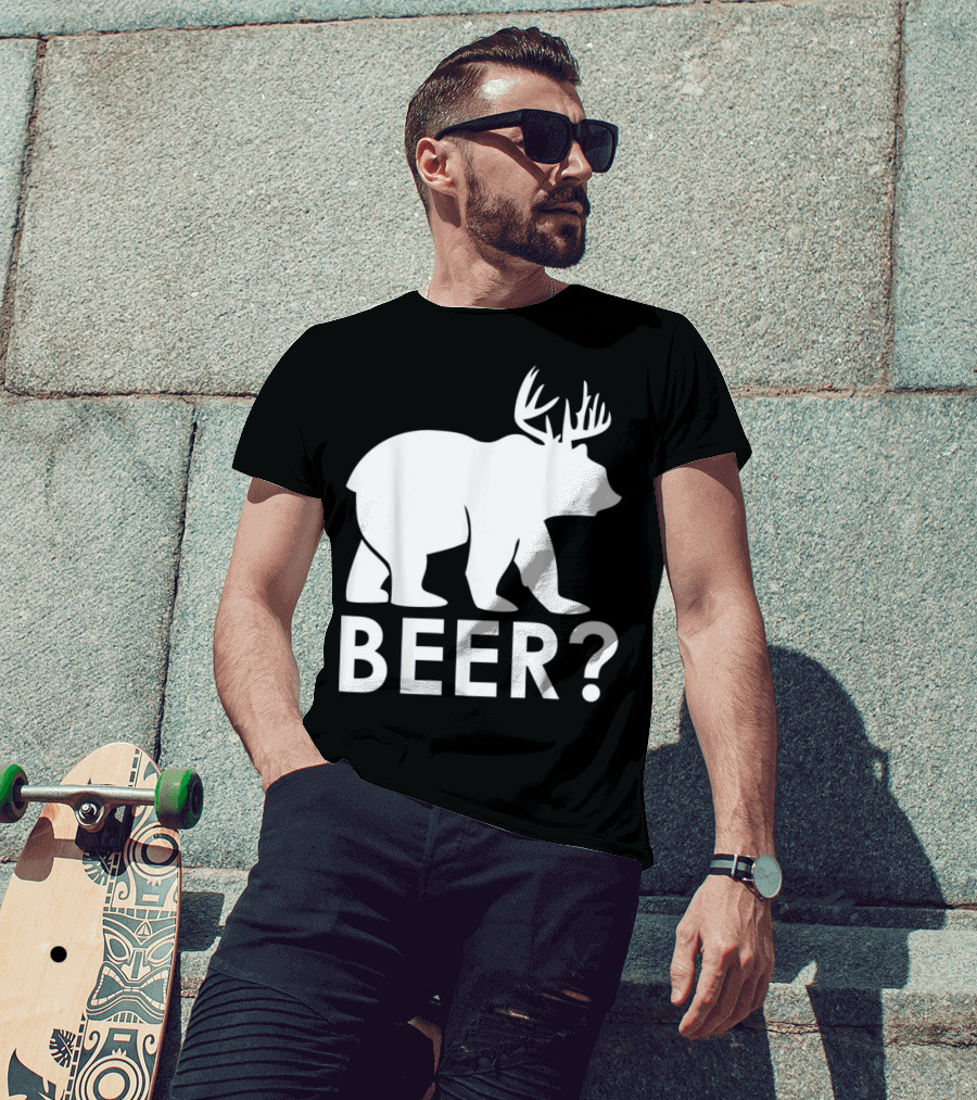 Beer Bear Deer With Antler Question Mark T-Shirt