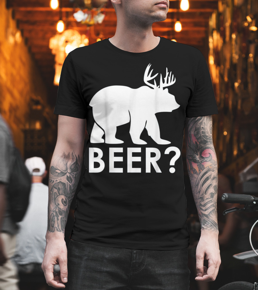Beer Bear Deer With Antler Question Mark T-Shirt