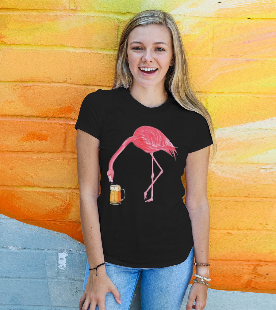 Flamingo Sipping Beer Lovers Mug T-Shirt