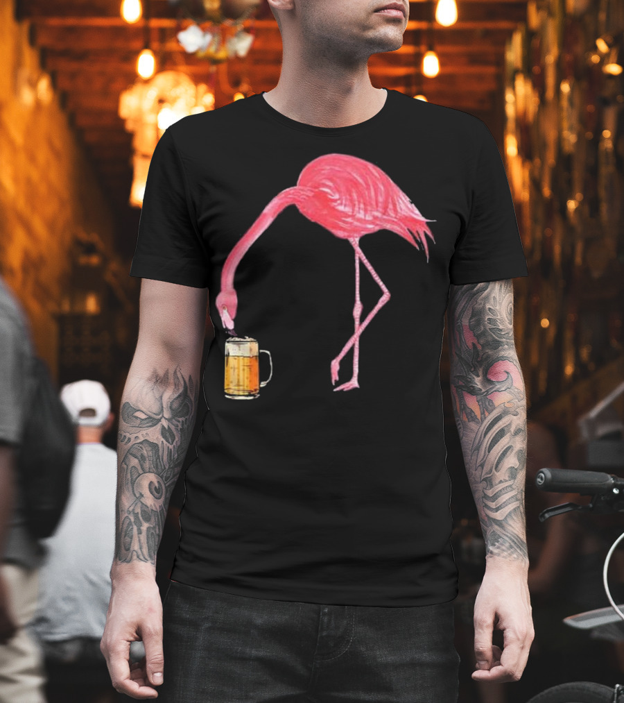 Flamingo Sipping Beer Lovers Mug T-Shirt