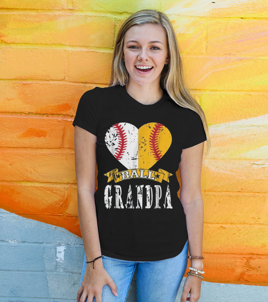 Ball Grandpa Heart With Baseball Stitching T-Shirt