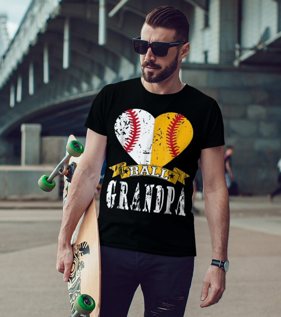 Ball Grandpa Heart With Baseball Stitching T-Shirt