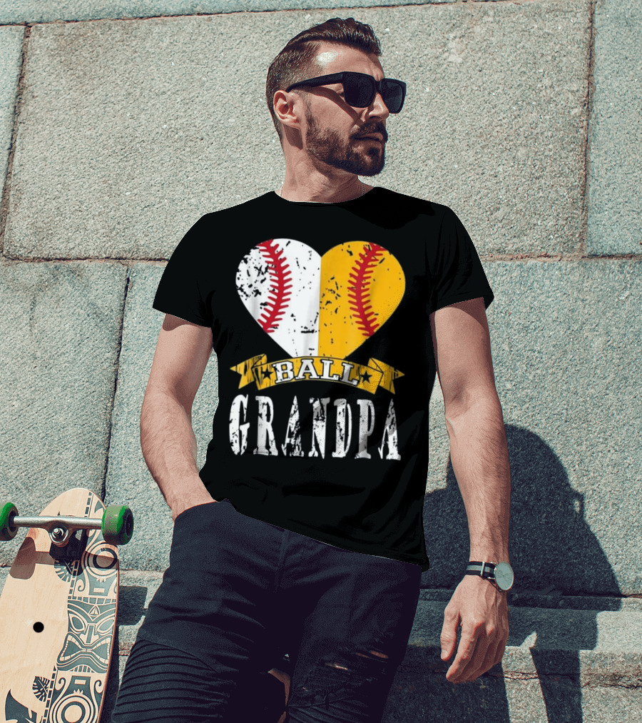 Ball Grandpa Heart With Baseball Stitching T-Shirt