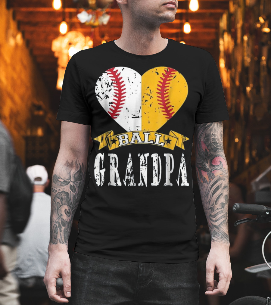 Ball Grandpa Heart With Baseball Stitching T-Shirt