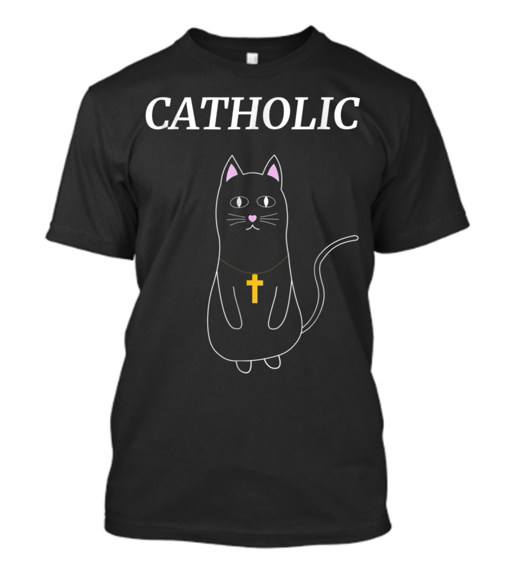 Catholic Cat With Golden Cross Necklace T-Shirt