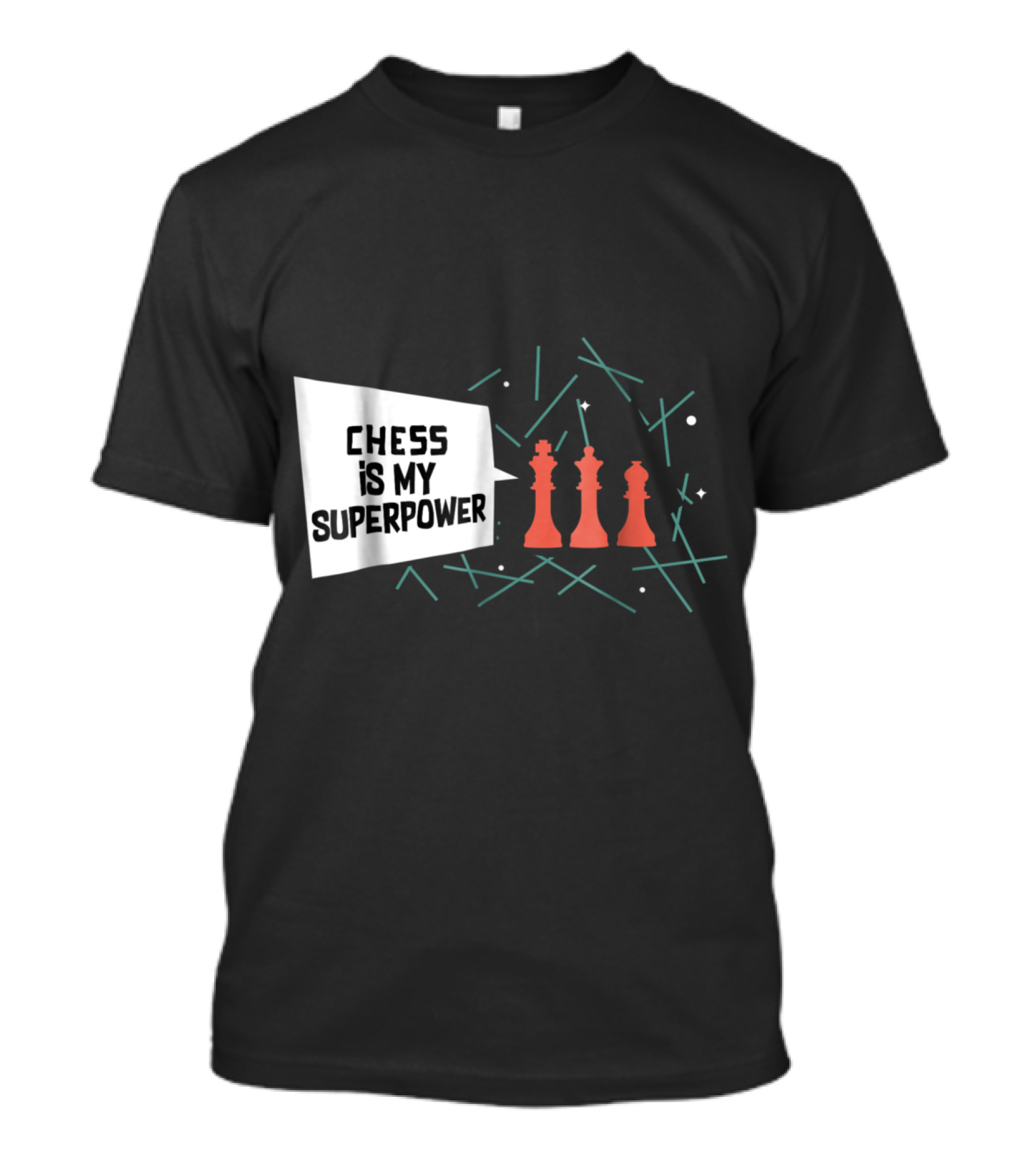 Chess Is My Superpower With Red Chess Pieces And Abstract Lines T-Shirt