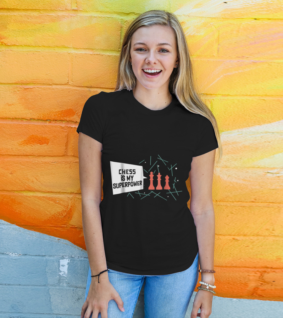 Chess Is My Superpower With Red Chess Pieces And Abstract Lines T-Shirt
