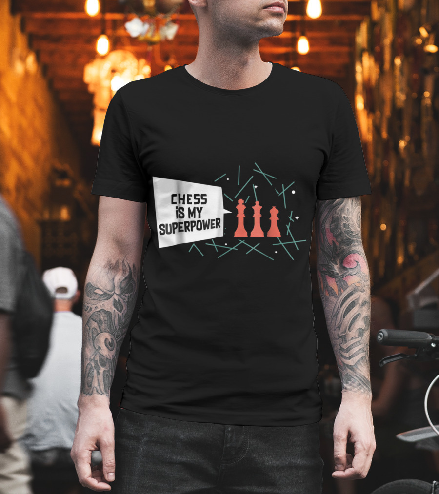 Chess Is My Superpower With Red Chess Pieces And Abstract Lines T-Shirt