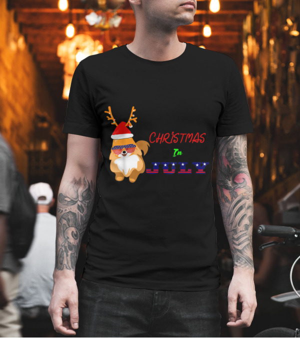 Christmas In July with Patriotic Reindeer and Stars Stripes Sunglasses T-Shirt Christmas In July with Patriotic Reindeer and Stars Stripes Sunglasses T-Shirt